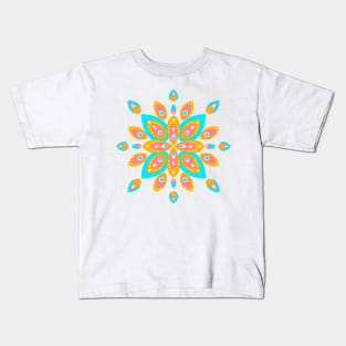 Orange and turquoise mid century mandala Kids T-Shirt